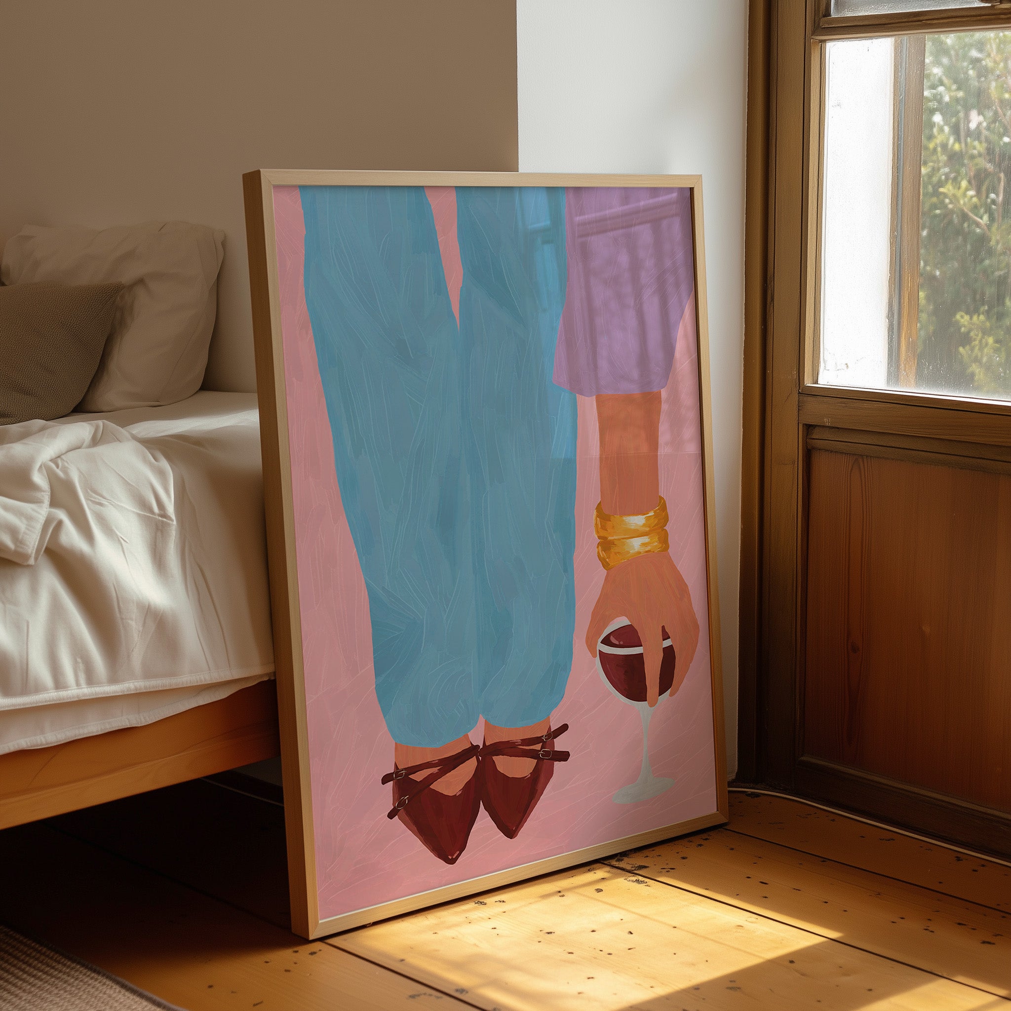 modern illustration of stylish woman holding wine glass feminine wall art print