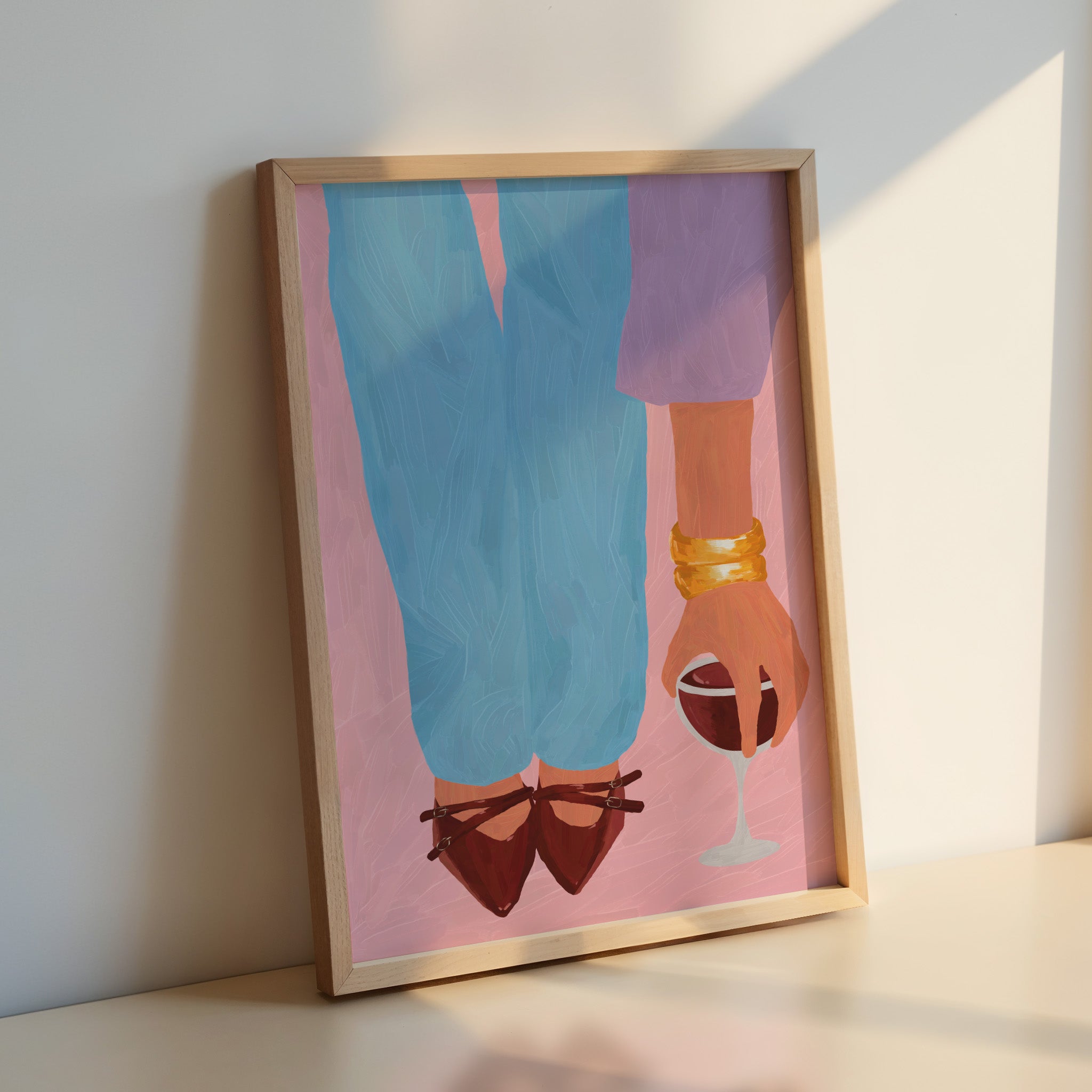 modern illustration of stylish woman holding wine glass feminine wall art print