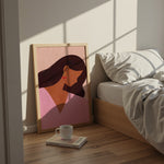 modern feminine portrait illustration with cherry earrings minimalist woman wall art