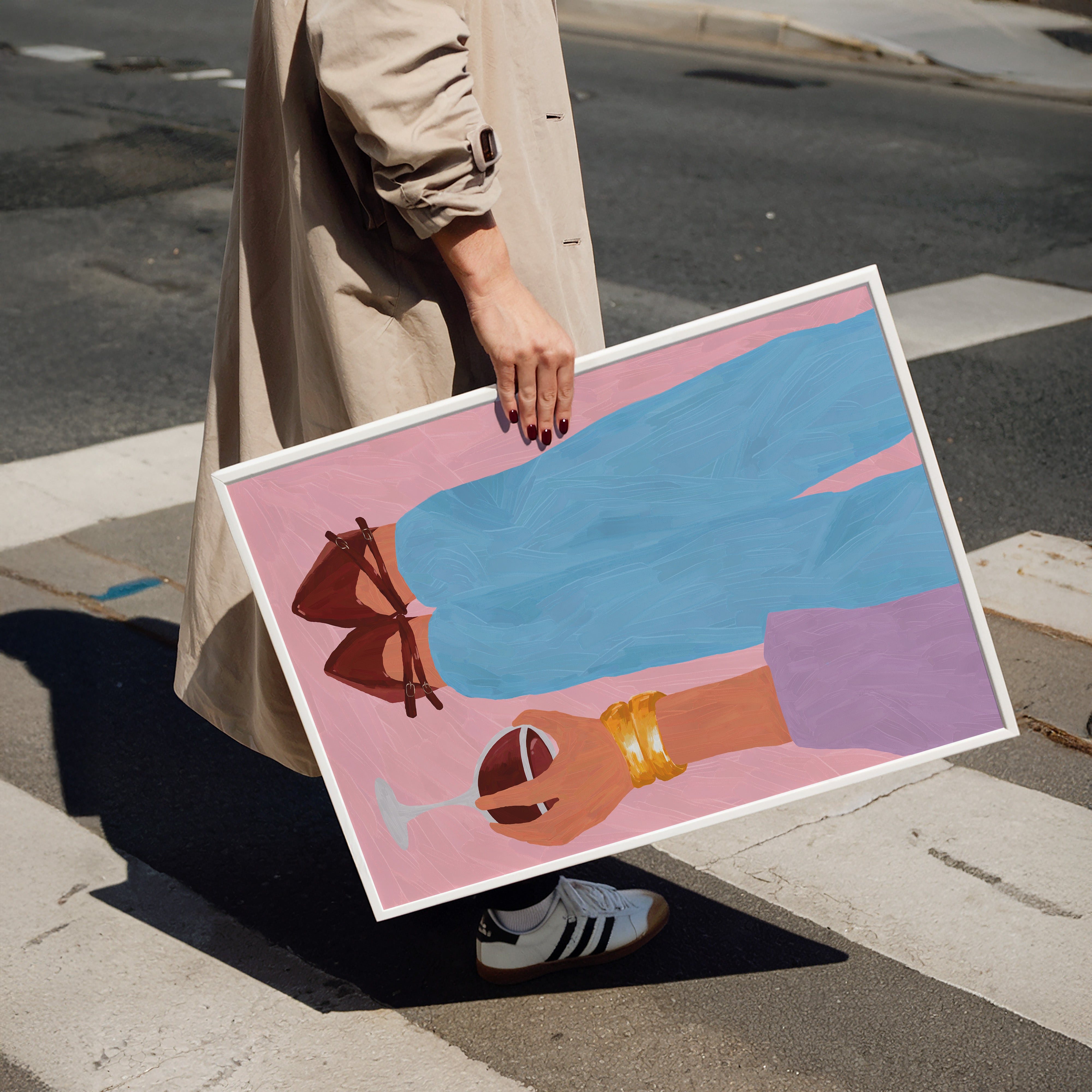 modern illustration of stylish woman holding wine glass feminine wall art print