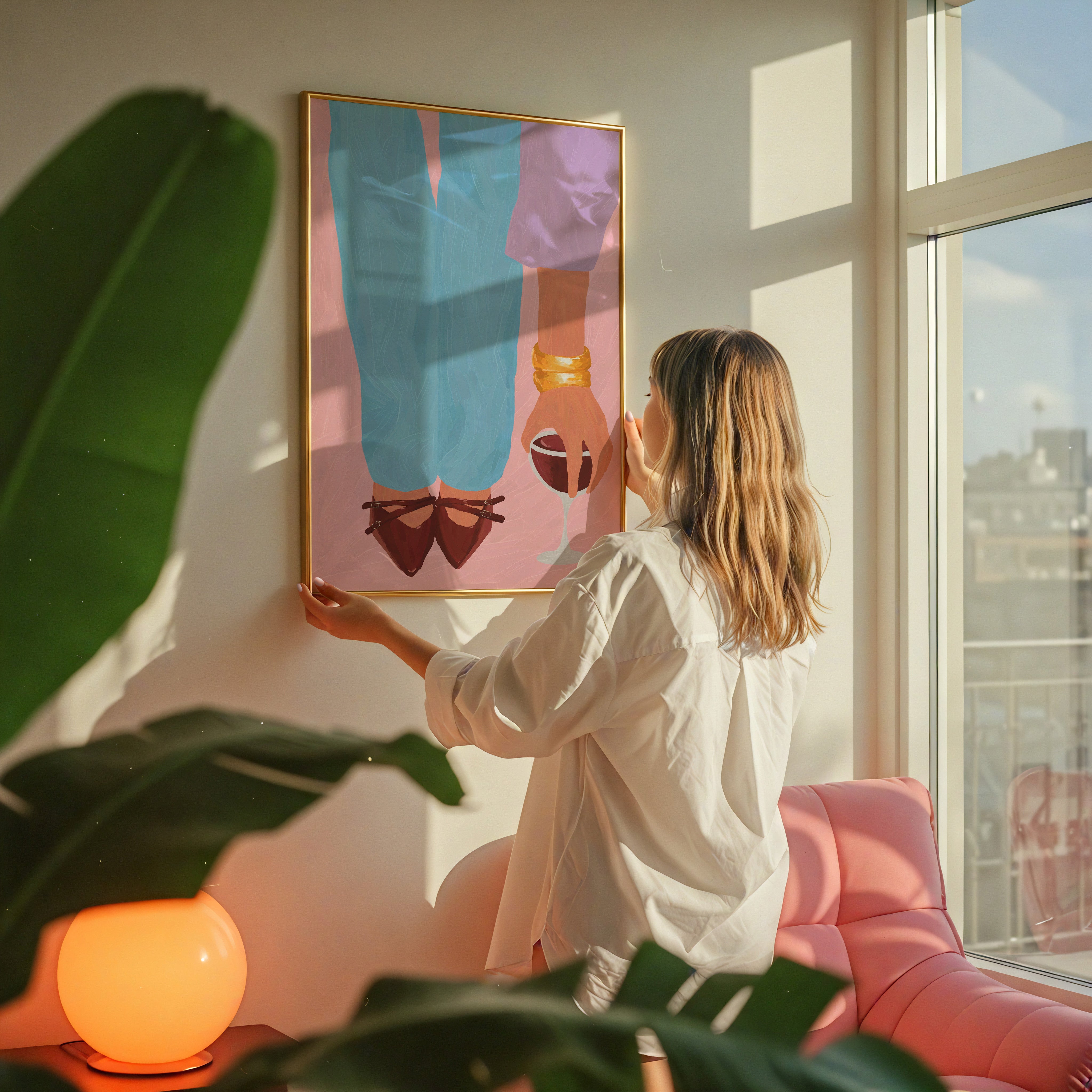 modern illustration of stylish woman holding wine glass feminine wall art print