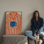 striped pajama coffee illustration poster cozy morning lifestyle wall art print