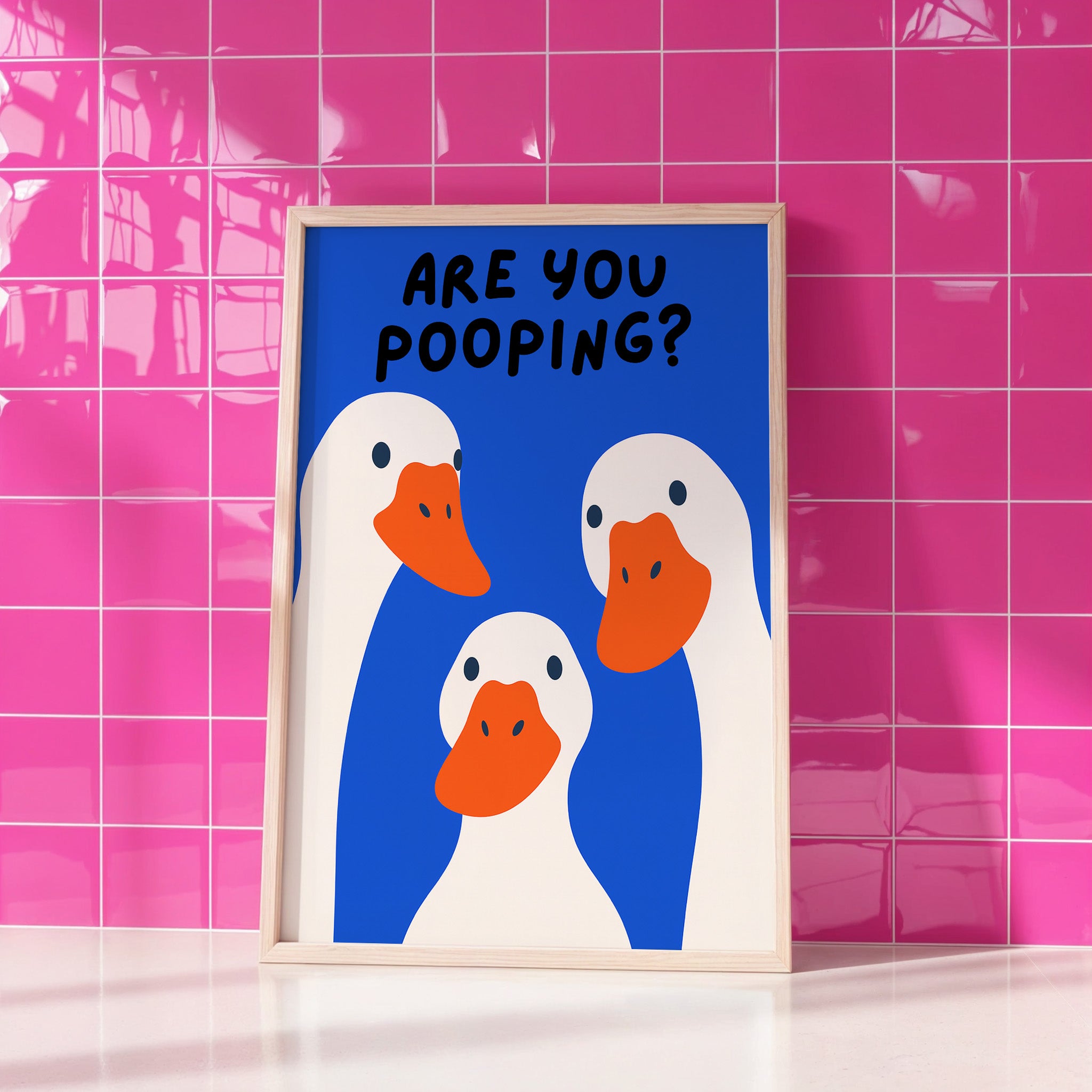 funny goose are you pooping poster bathroom humor duck illustration print
